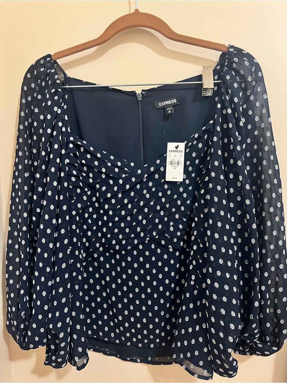 Express Navy Blouse with White Micro Floral Print